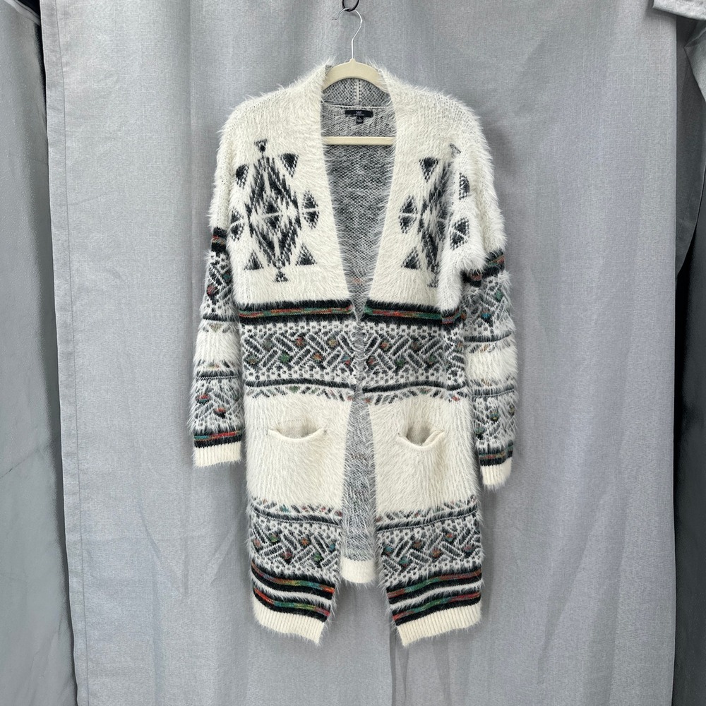 Fairy Grunge Fuzzy Longline Cardigan Large Aztek Boho Duster Indie Sweater